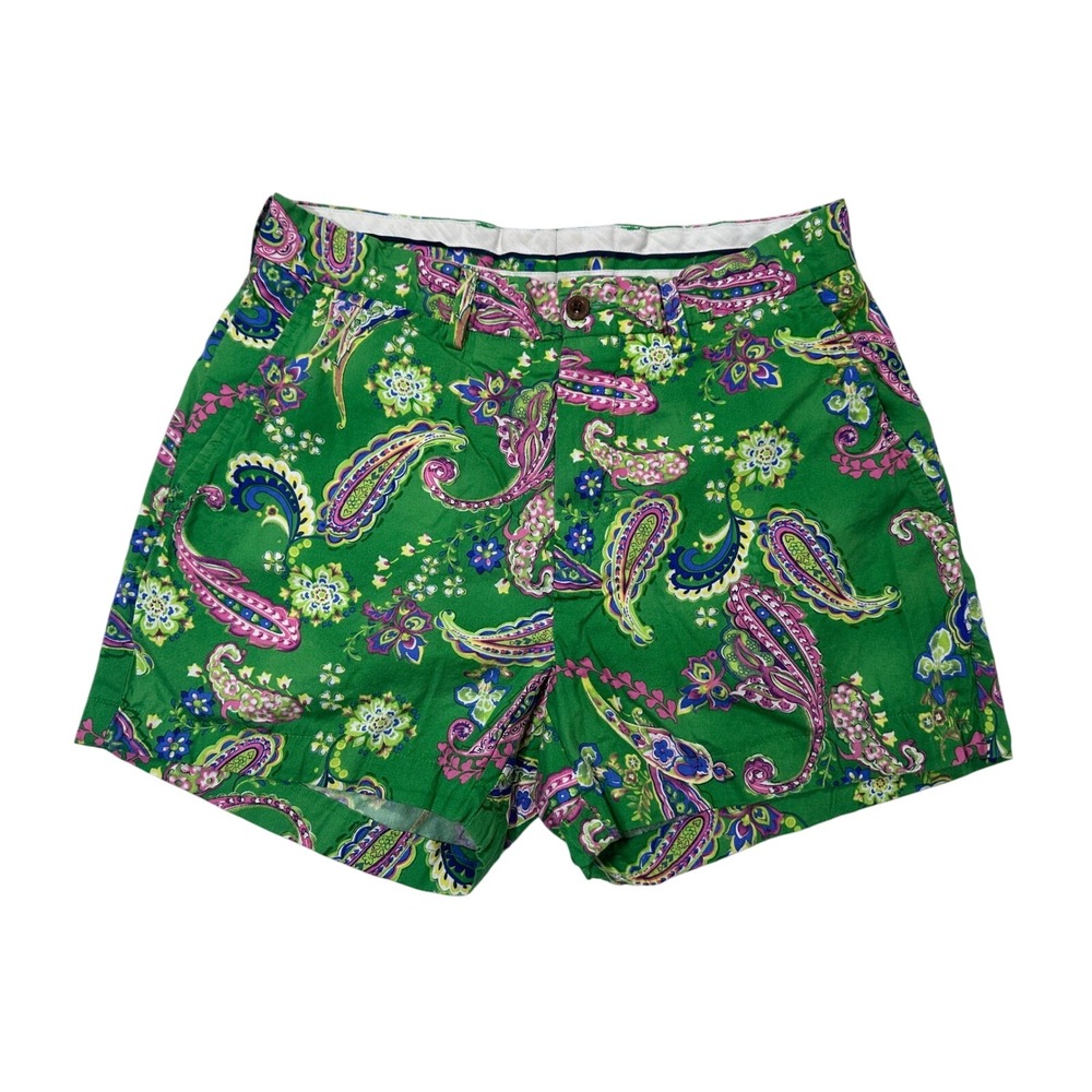 Polo Ralph Lauren Women Paisley Print‎ Green Flat Front Shorts Size 30